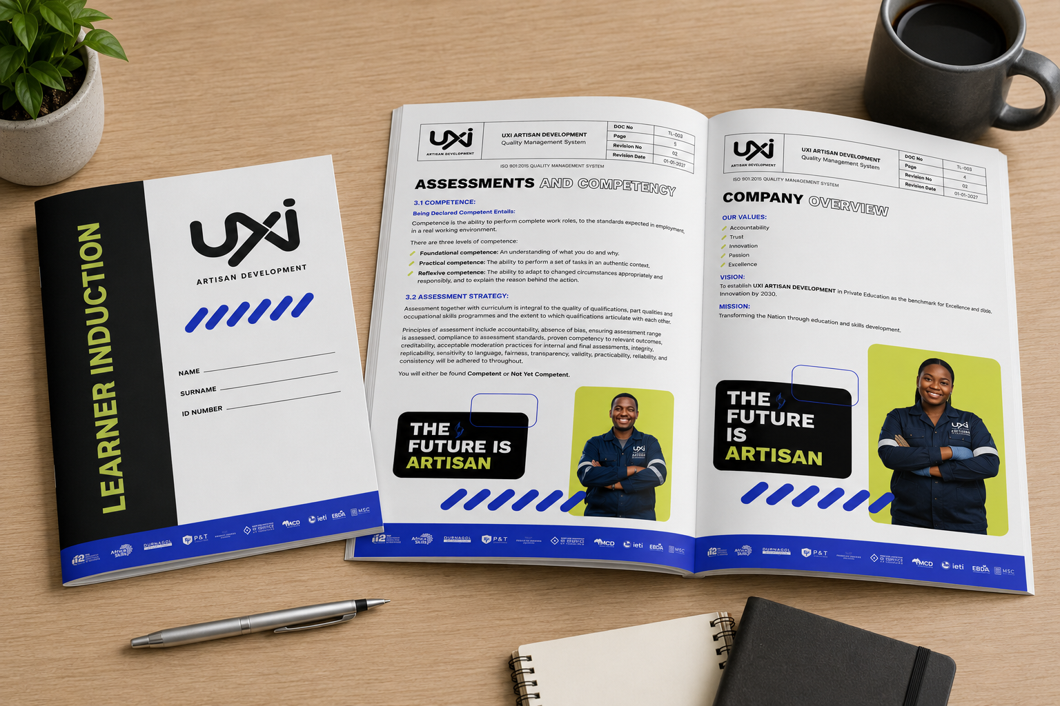 UXI learner induction guide cover and interior pages