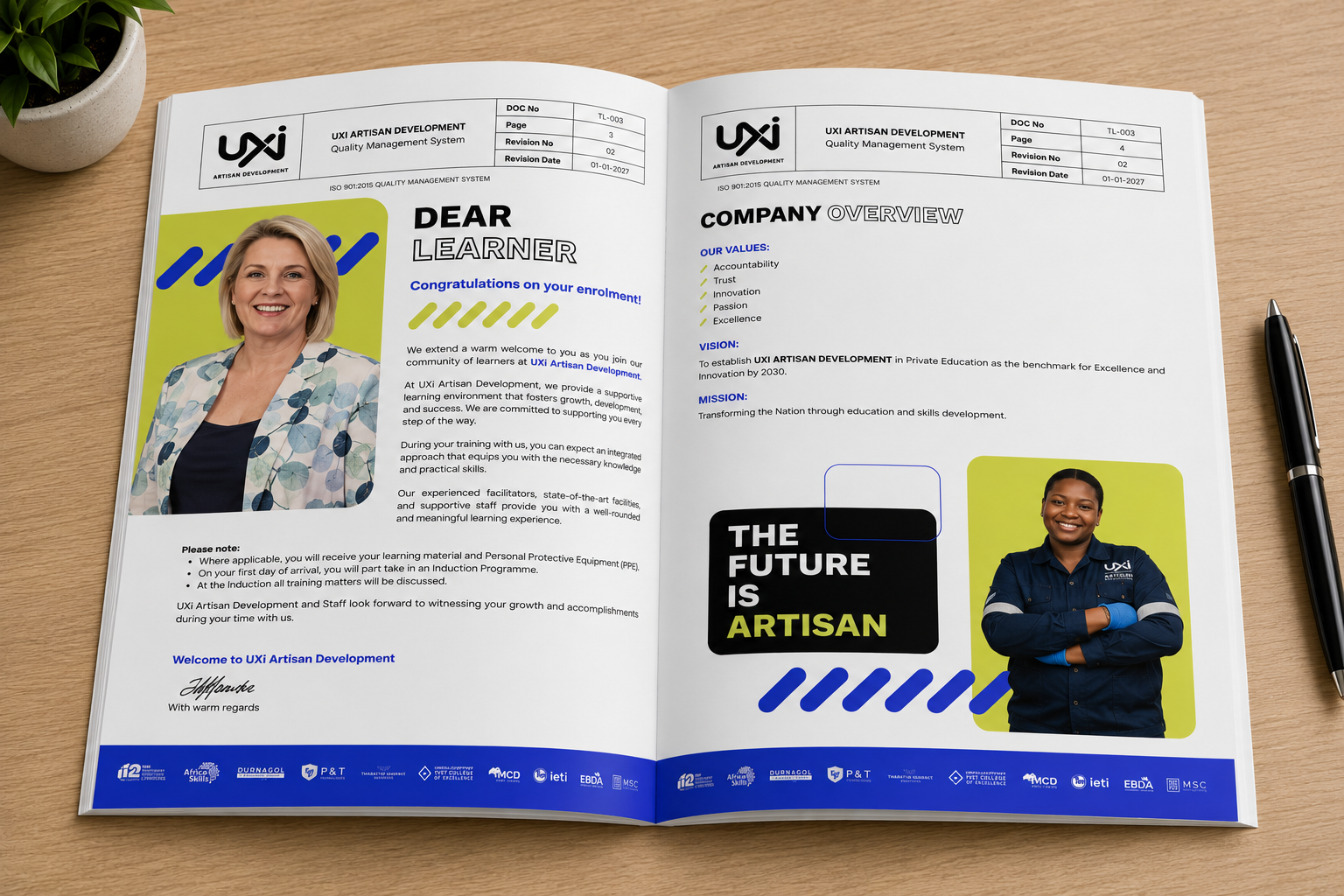 UXI learner induction guide welcome and company overview spread