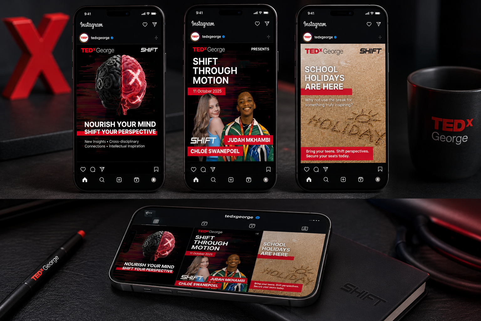 TEDx SHIFT — phone mockup showcase