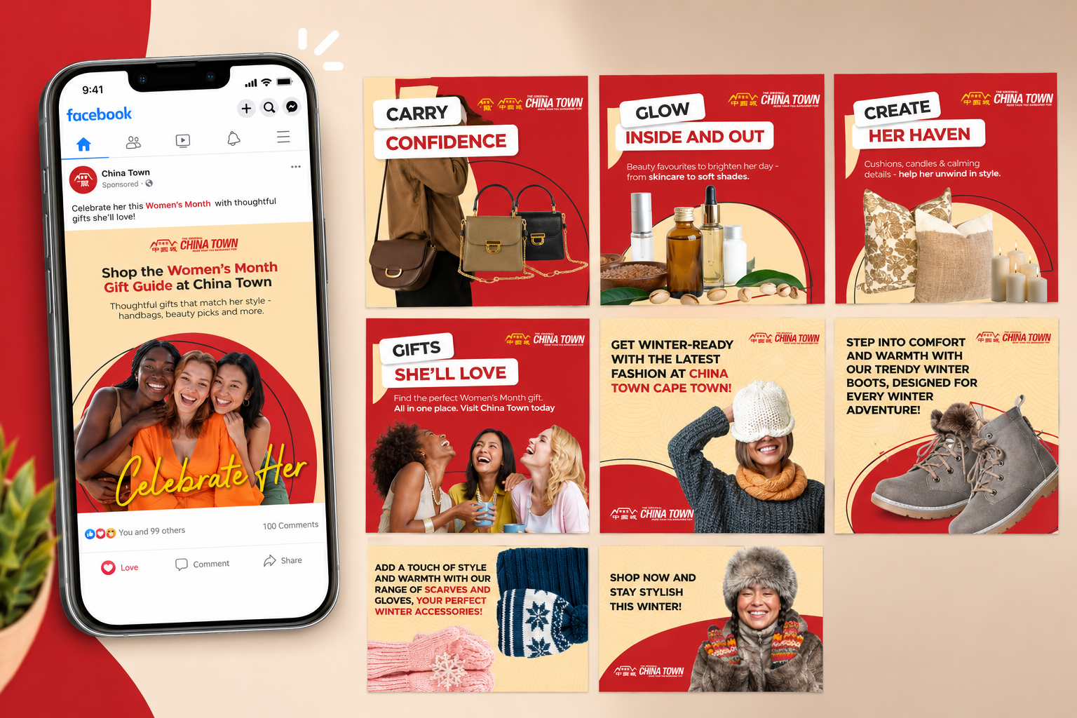 China Town paid ads — feed mockup