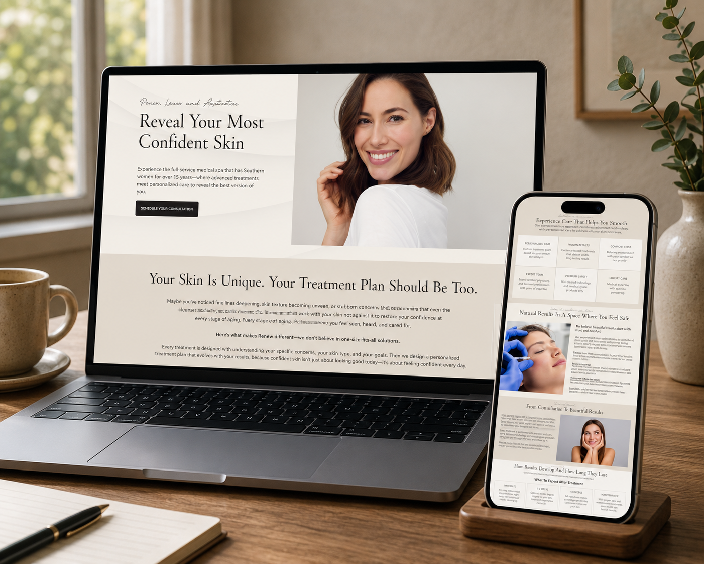 Prism medspa website mockup