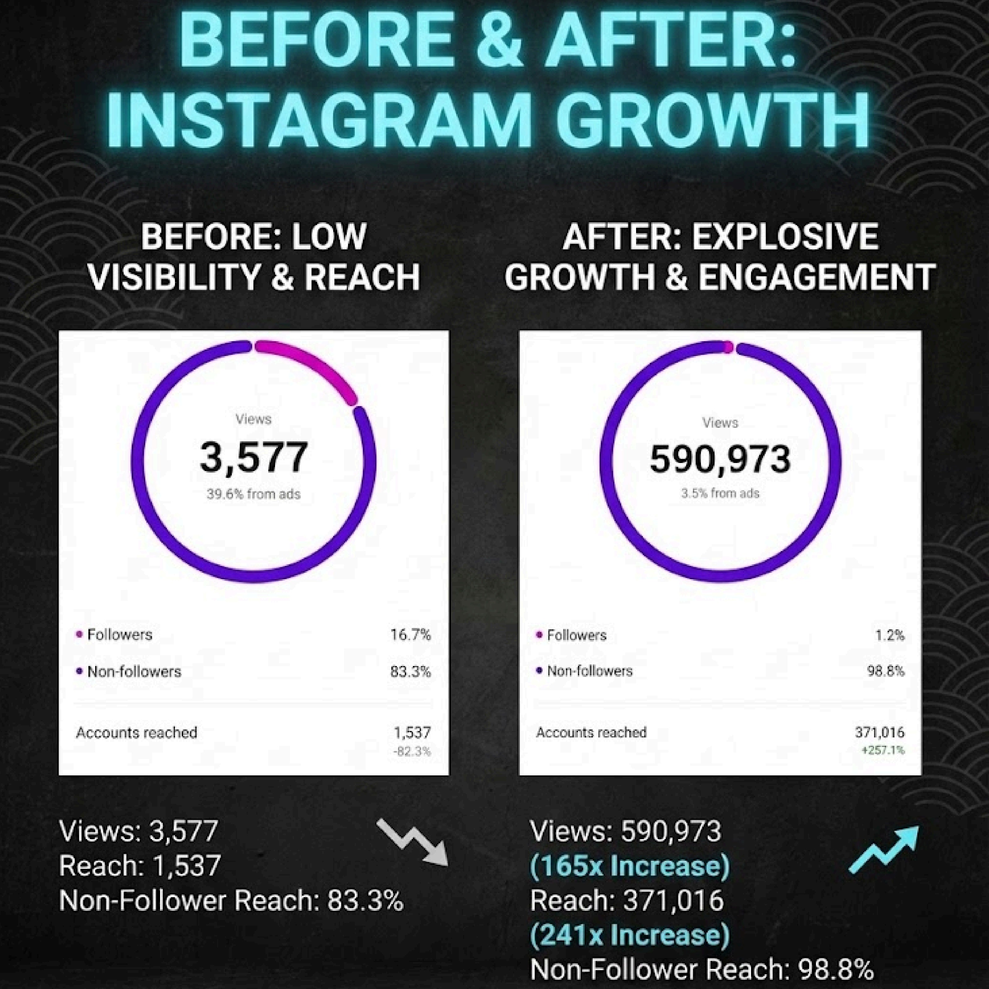 Before and after Instagram growth results
