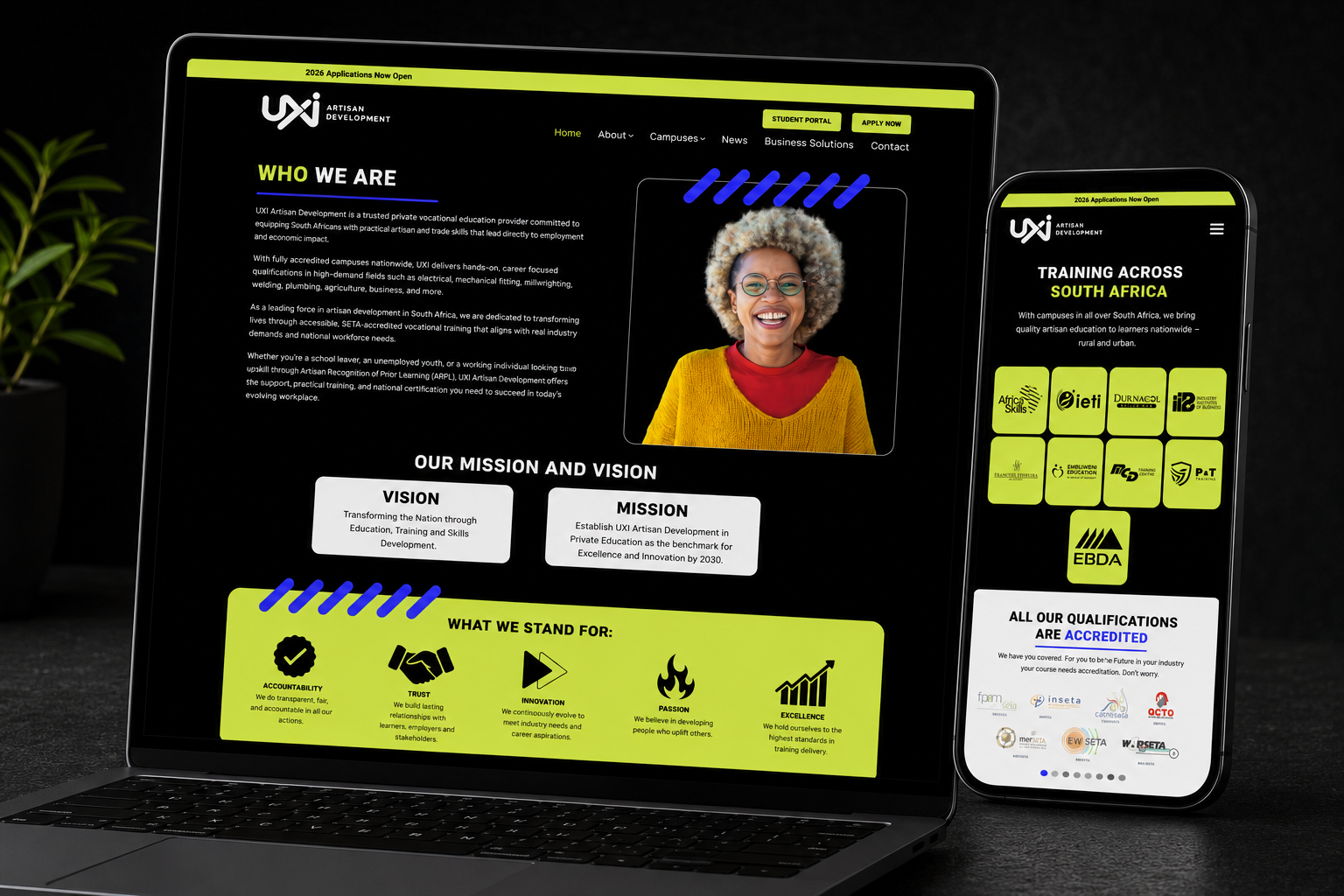 UXI website — Who We Are screens