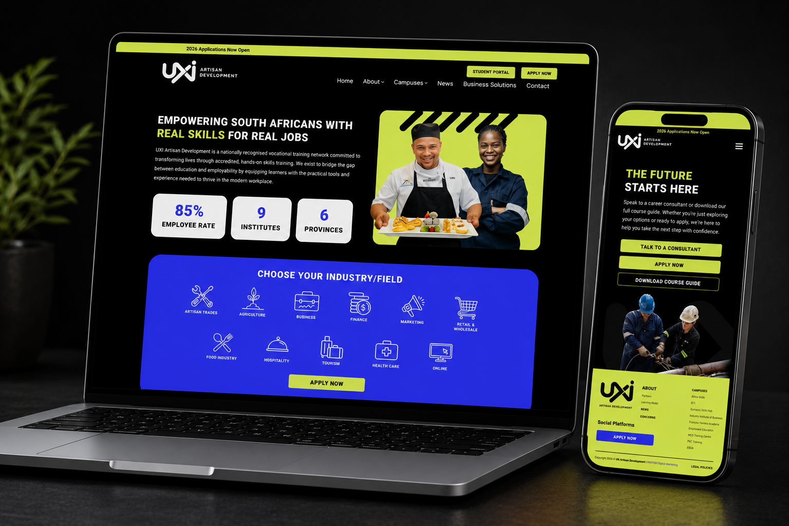 UXI website — Industry selection screens